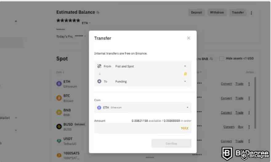 Comercio de Opciones de Binance: Transferir fondos de fiat a billetera spot.