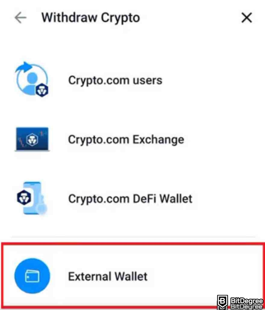 Como retirar dinero de la plataforma crypto.com: Elegir opción de transferir a un monedero externo.