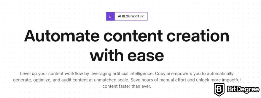 Copy AI review: Blog Writer feature.