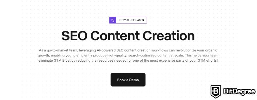 Copy AI review: SEO Content Creation feature.