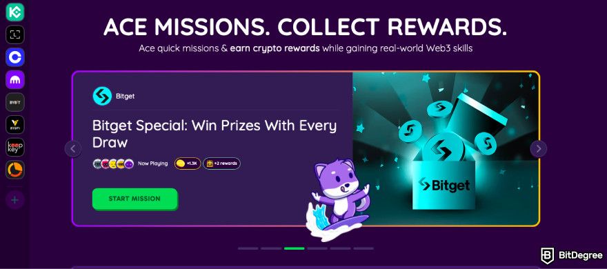 Cosmos airdrop list: a screenshot of BitDegree Missions page.