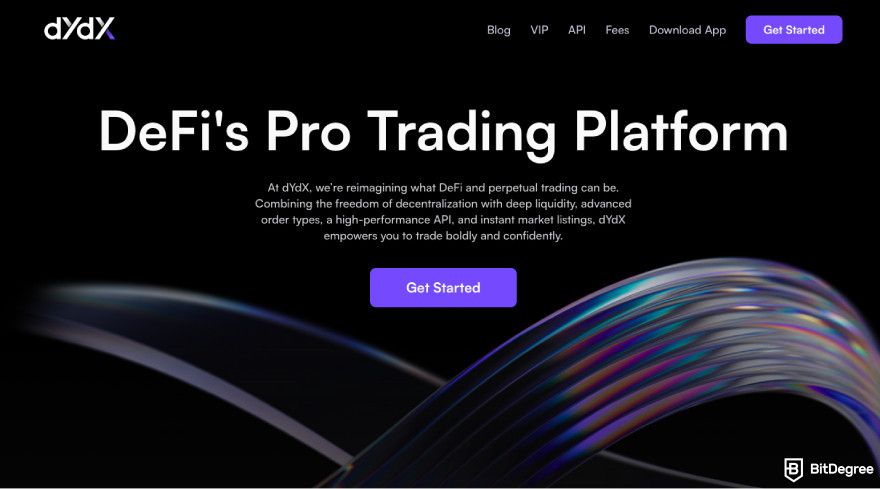 Cosmos airdrop list: a screenshot of dYdX homepage.