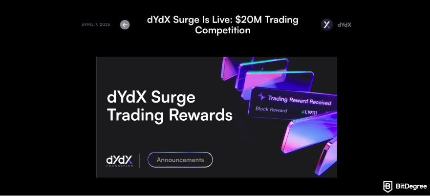 Cosmos airdrop list: a screenshot of the dYdX Surge program.