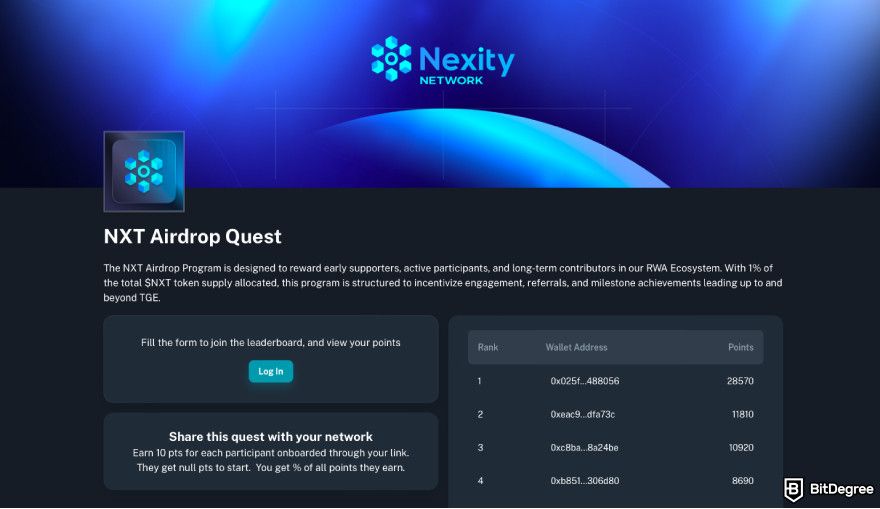 Cosmos airdrop list: a screenshot of Nexity's airdrop page.