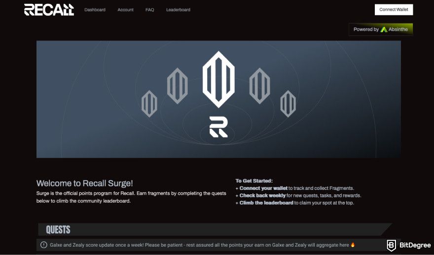 Cosmos airdrop list: a screenshot of Recall airdrop page.