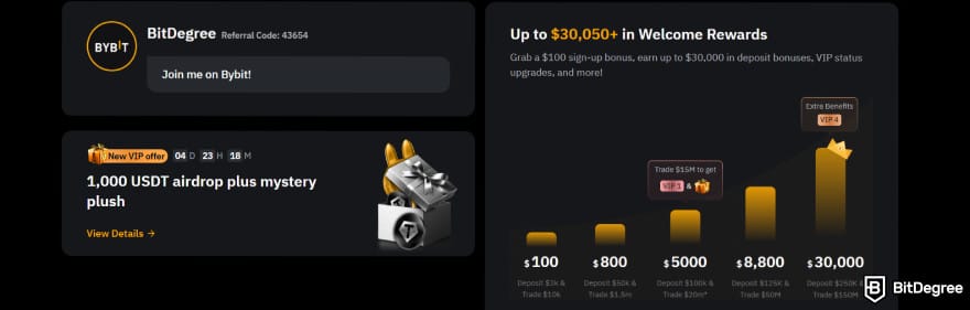 Crypto Black Friday deals: Bybit's and BitDegree's page.