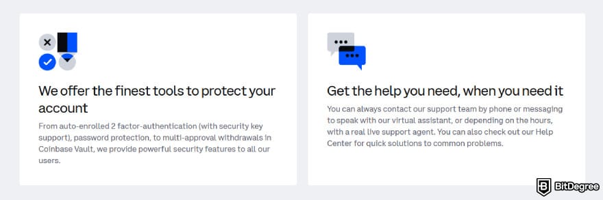 Crypto Black Friday deals: Coinbase displaying reasons why they are safe to use.
