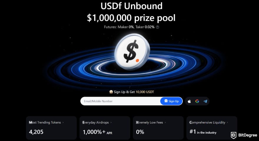 Crypto Black Friday deals: MEXC's homepage displaying a million dollar prize pool