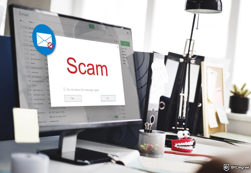Crypto Black Friday deals: an alert on a computer that the mail is scam.