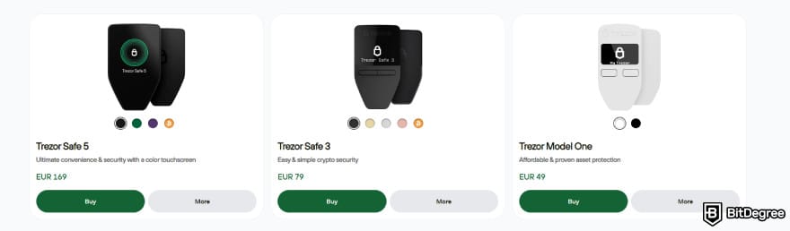 Crypto Black Friday deals: Trezor Safe 5, Trezor Safe 3, and Trezor Model One.