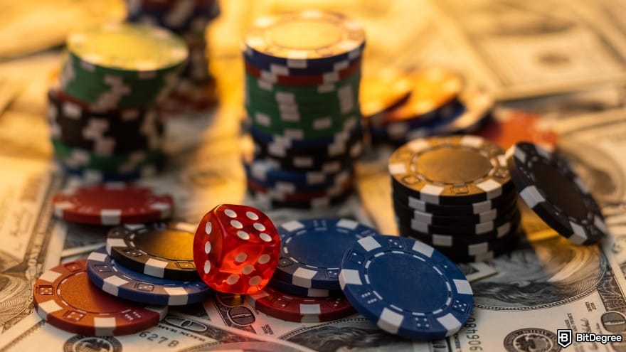 Crypto casino no deposit bonus: stack of casino chips.