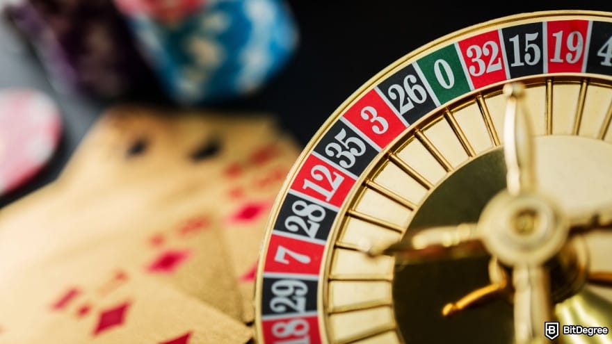 Crypto casino no deposit bonus: roulette wheel in a casino table.