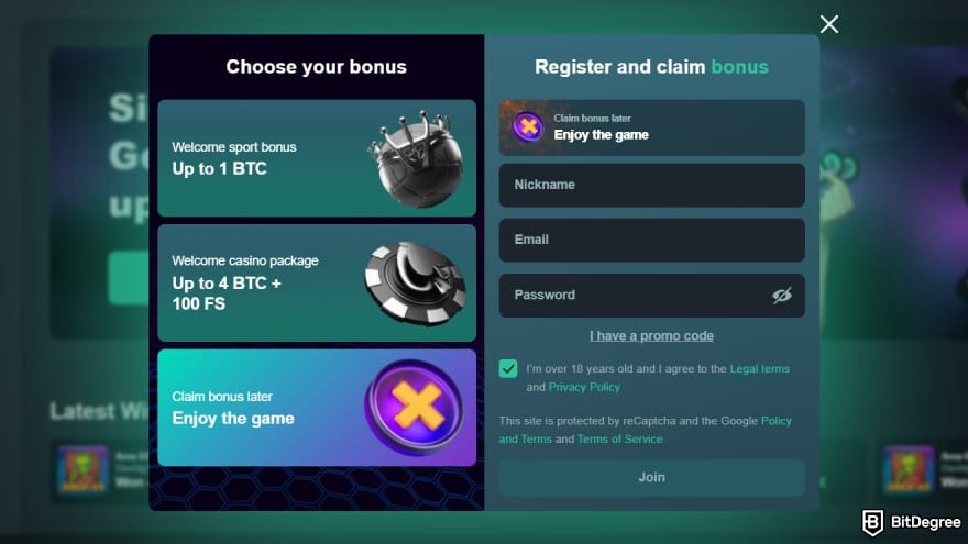 Crypto casino no deposit bonus: sign up.