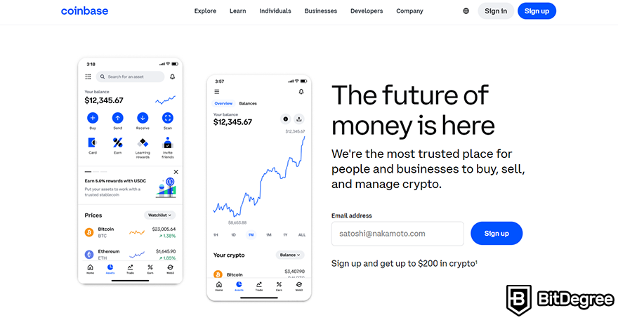 Crypto chart patterns: Coinbase homepage.