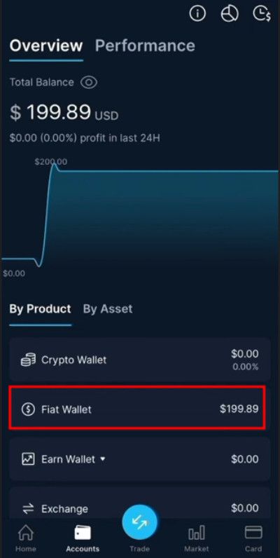 Crypto.com fees: the "Accounts" tab on the Crypto.com App.