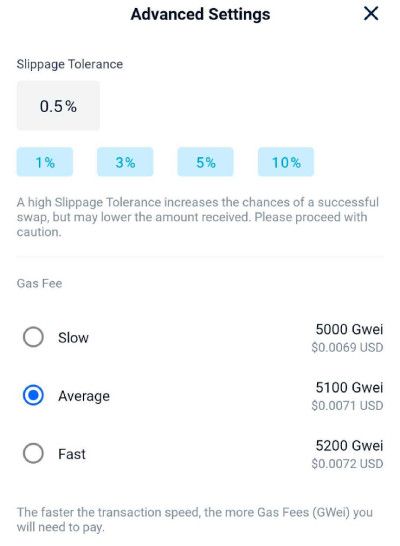 Crypto.com fees: swap speed levels on the advanced settings.