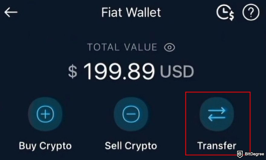 Crypto.com fees: the "Transfer" button.