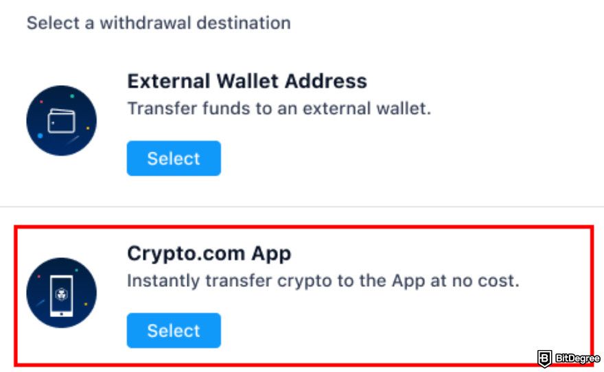 Crypto.com fees: withdrawal to Crypto.com App.