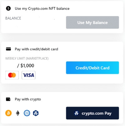 Crypto.com NFT review: payment methods.