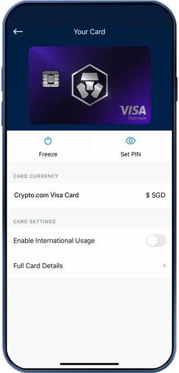 Crypto.com card review: the Crypto.com app interface displaying a virtual Crypto.com Visa Card (Platinum).