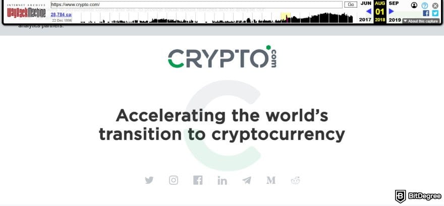 Crypto.com review: Crypto.com old website interface via the WayBack Machine.