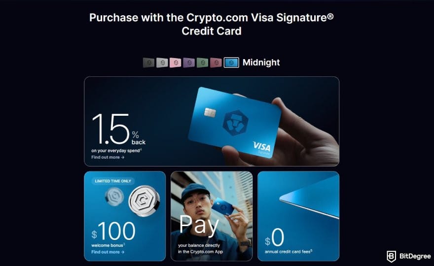 Crypto.com review: the banner for Crypto.com Visa Signature card on its website.