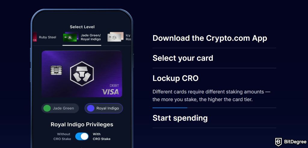 Crypto.com card review: locking up CRO as one of the steps in leveling up the card tier.
