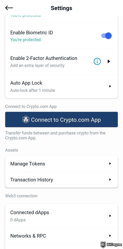 Crypto.com wallet review: connect your wallet to Crypto.com app.