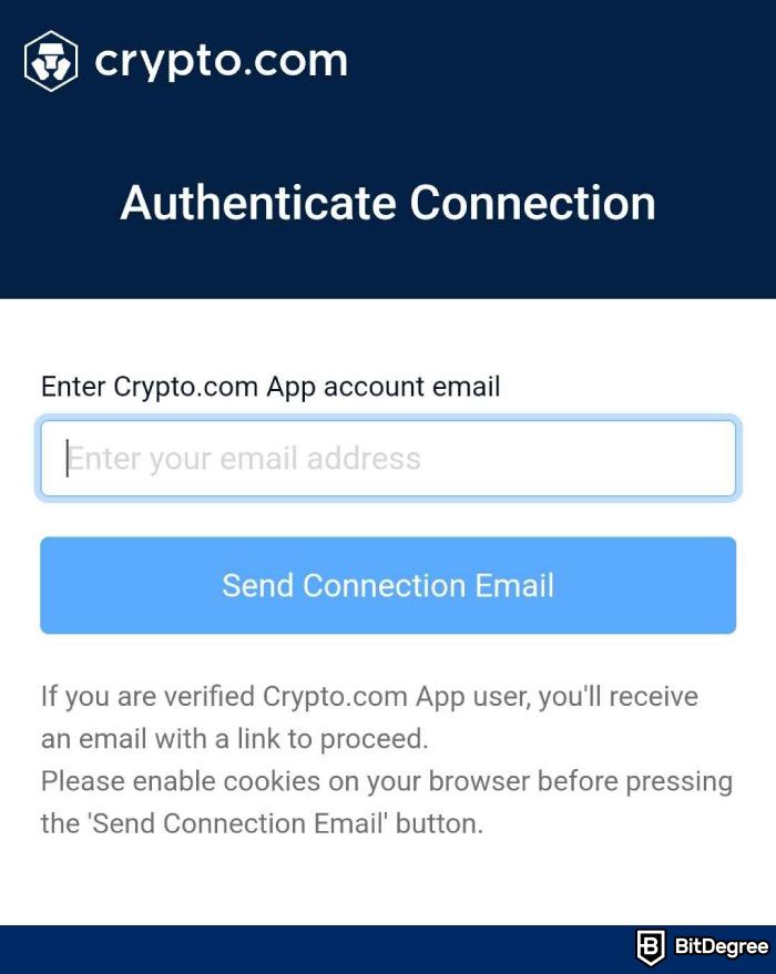 Crypto.com wallet review: send connection email.