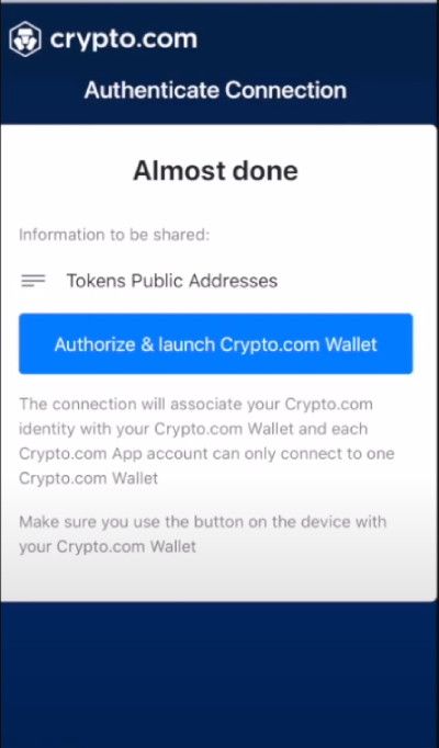 Crypto.com wallet review: authorize the connection.