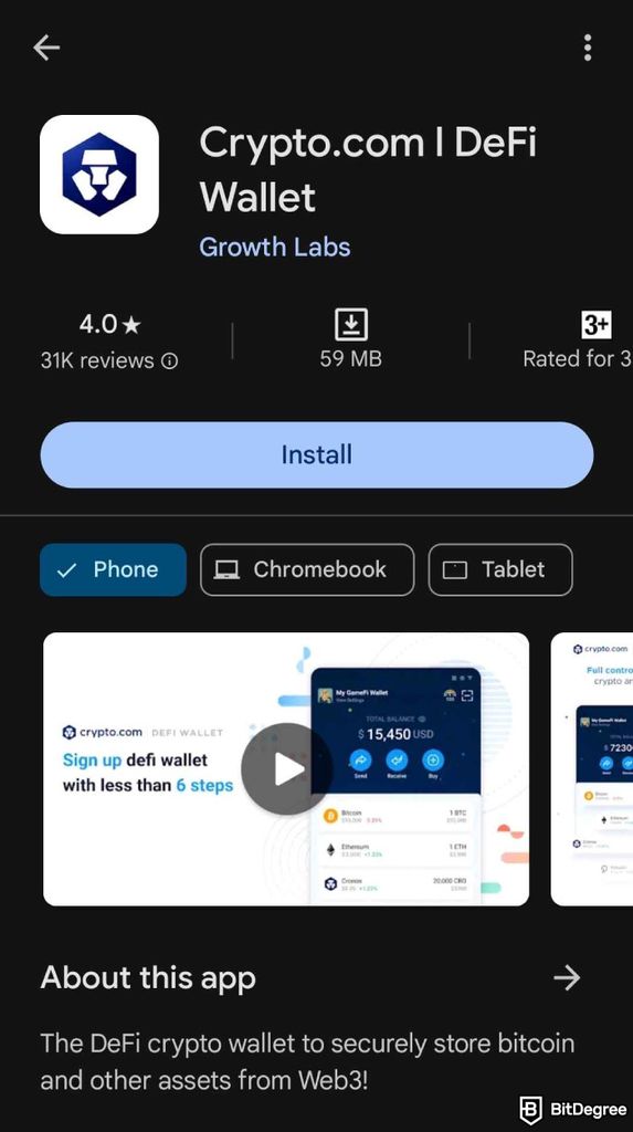 Crypto.com wallet review: download the wallet app.