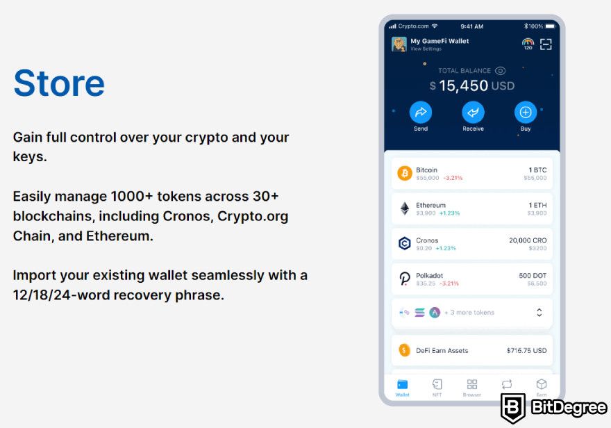 Crypto.com wallet review: custodial wallet features.