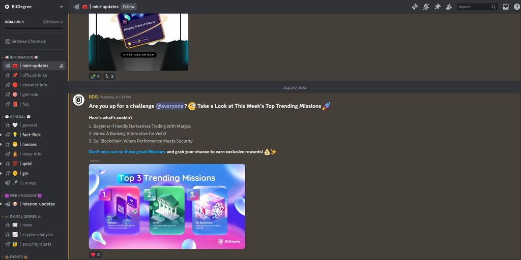 Crypto Discords: a preview of the BitDegree Discord server.