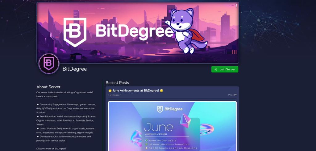 Crypto Discord: bản xem trước của máy chủ BitDigree Discord trên discord.me.