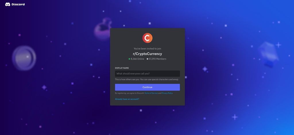 Crypto Discords: a preview of the r/CryptoCurrency Discord server invite page.