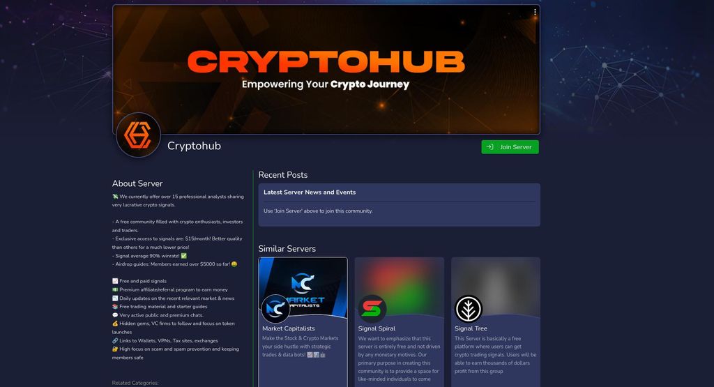 Crypto Discords: a preview of the Cryptohub Discord server on discord.me.