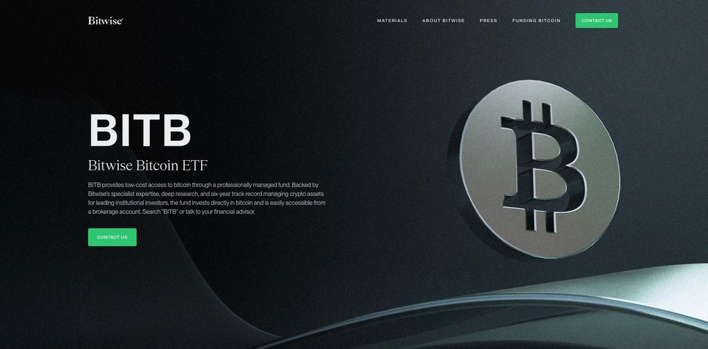 Crypto ETF: a preview of the Bitwise Bitcoin ETF homepage.