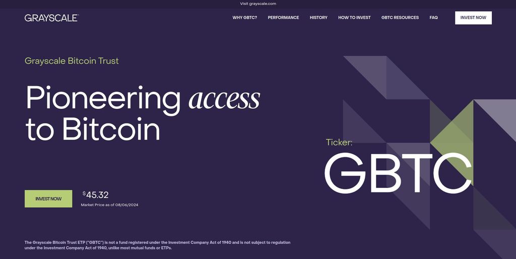 Crypto ETF: a preview of the Grayscale Bitcoin Trust homepage.