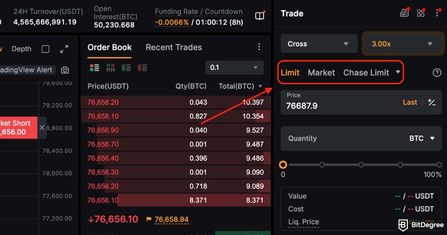 Binance vs Bybit: choosing order type on Bybit.