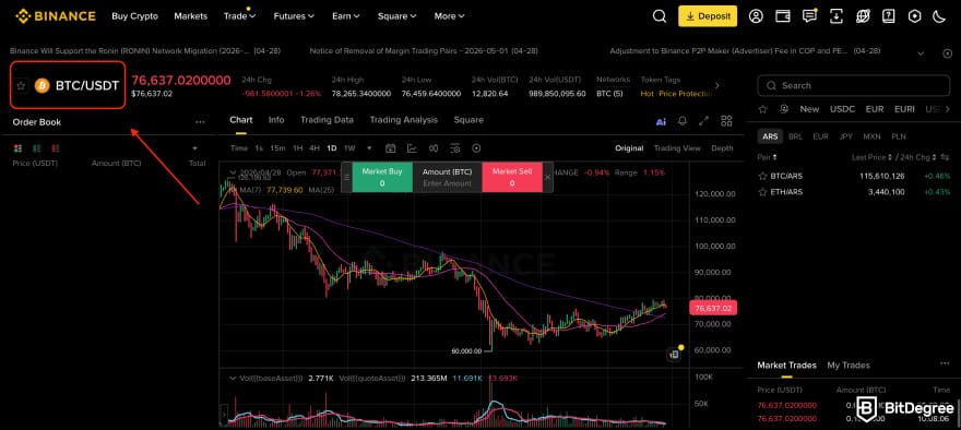 Binance vs Bybit: choosing a spot pair on Binance.