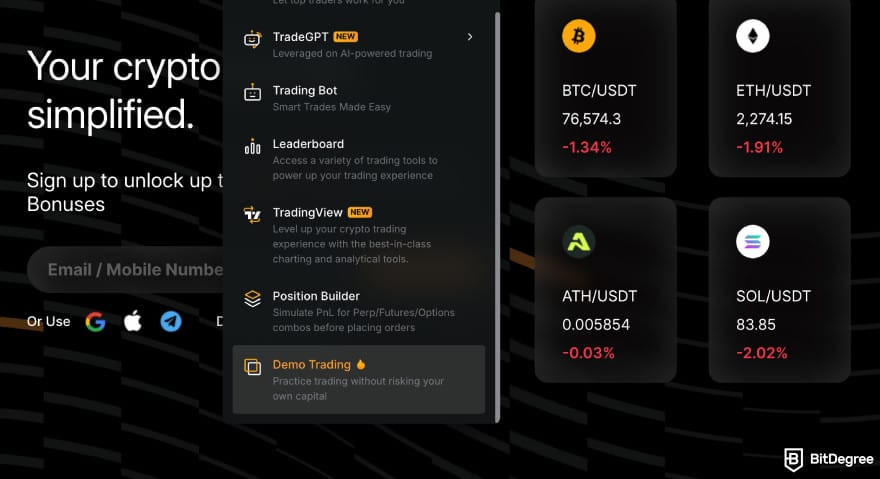 Binance vs Bybit: demo trading on Bybit.