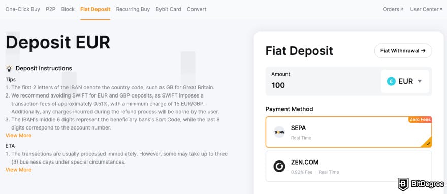 Binance vs Bybit: depositing fiat into Bybit.