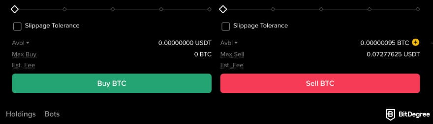 Binance vs Bybit: placing a spot trade on Binance.