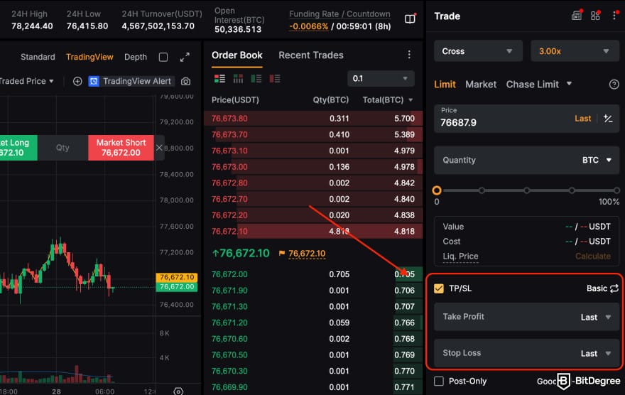 Binance vs Bybit: setting TS/SL on Bybit.