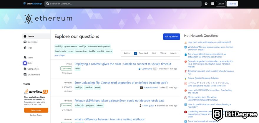 Crypto forums: Ethereum Stack Exchange's homepage.