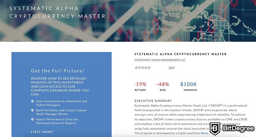 Crypto hedge funds list: Systematic Alpha Cryptocurrency Master.
