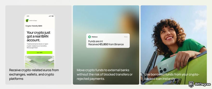 Crypto lending platform: Nebeus crypto-friendly IBAN.
