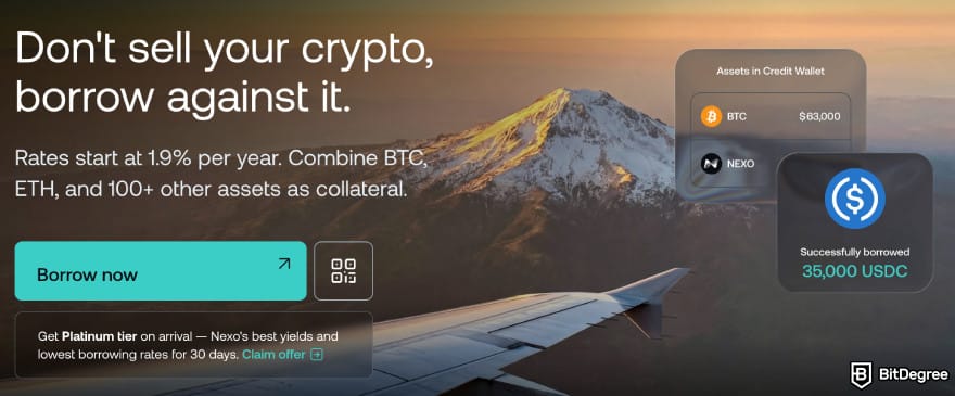 Crypto lending platform: borrowing on Nexo.