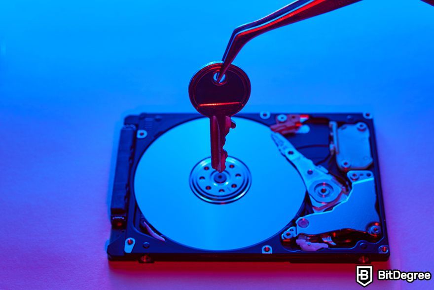Crypto recovery services: a key above a hard disk.