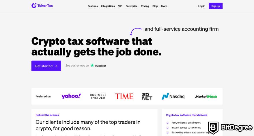 Crypto tax-loss harvesting: a screenshot of Tokentax homepage.